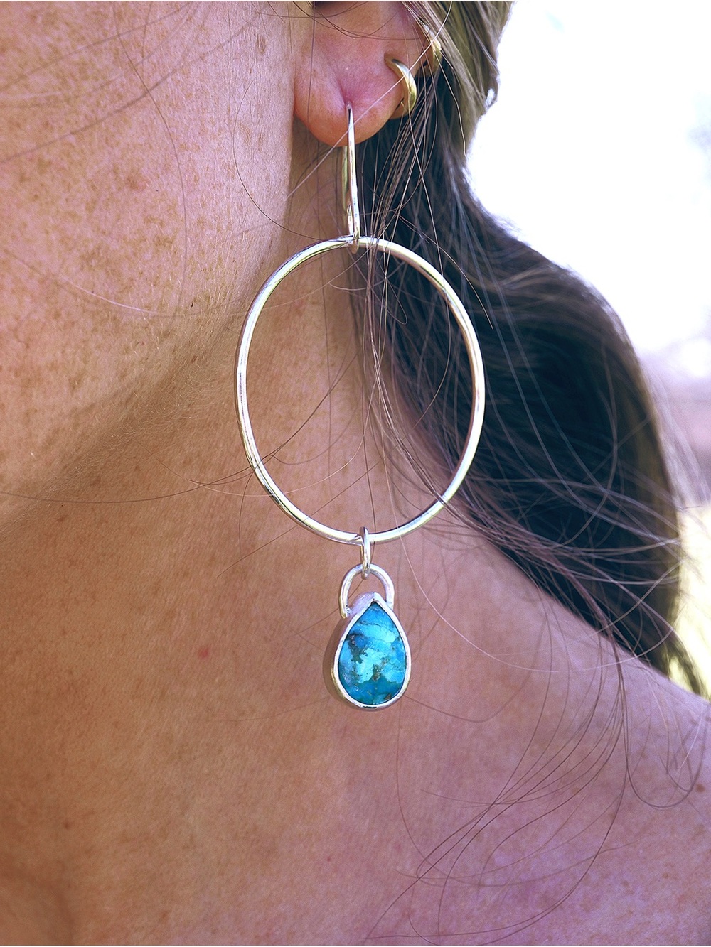 Handmade Sterling Silver Turquoise Teardrop Dangle Earrings - Picture 4 of 5